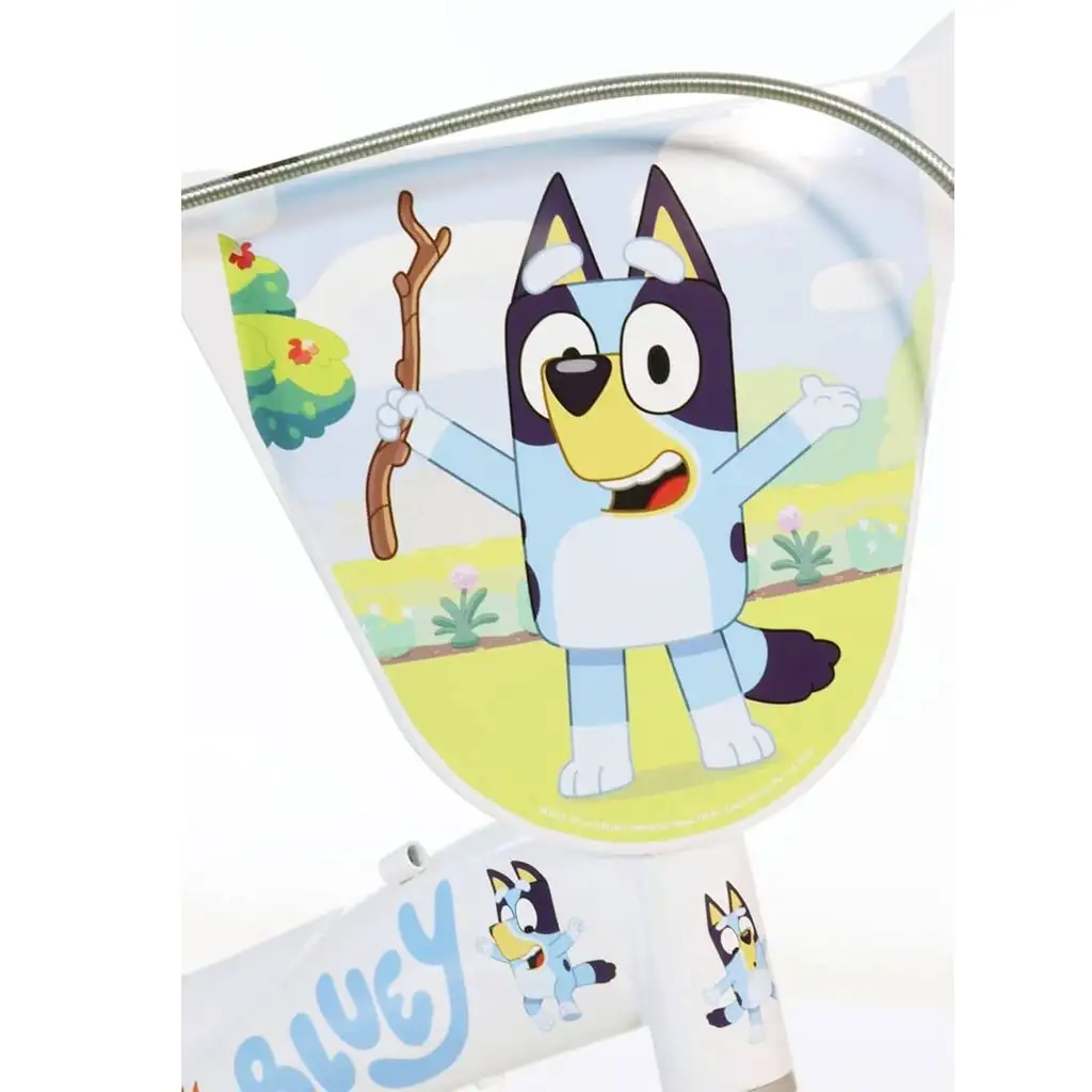 imagen de Bicicleta infantil Bluey de 12” con portabotellas y ruedas laterales en color blanco-azul-verde – bicicleta Dino Bikes 3