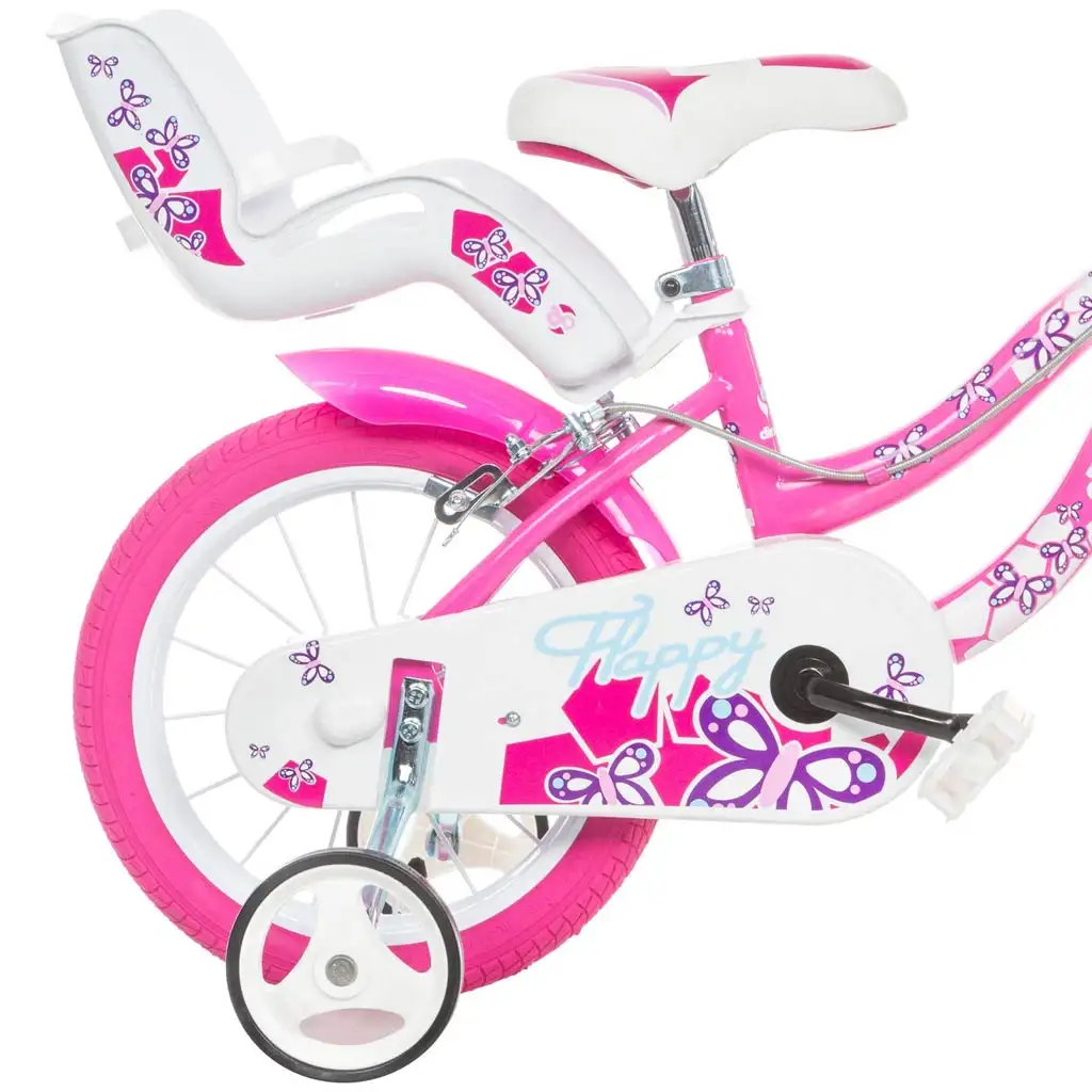 imagen de Bicicleta infantil Flappy de 16” con cesta y asiento para muñeca en color rosa-blanco – bicicleta Dino Bikes 2