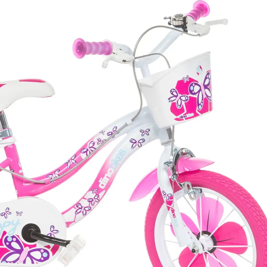 imagen de Bicicleta infantil Flappy de 16” con cesta y asiento para muñeca en color rosa-blanco – bicicleta Dino Bikes 3