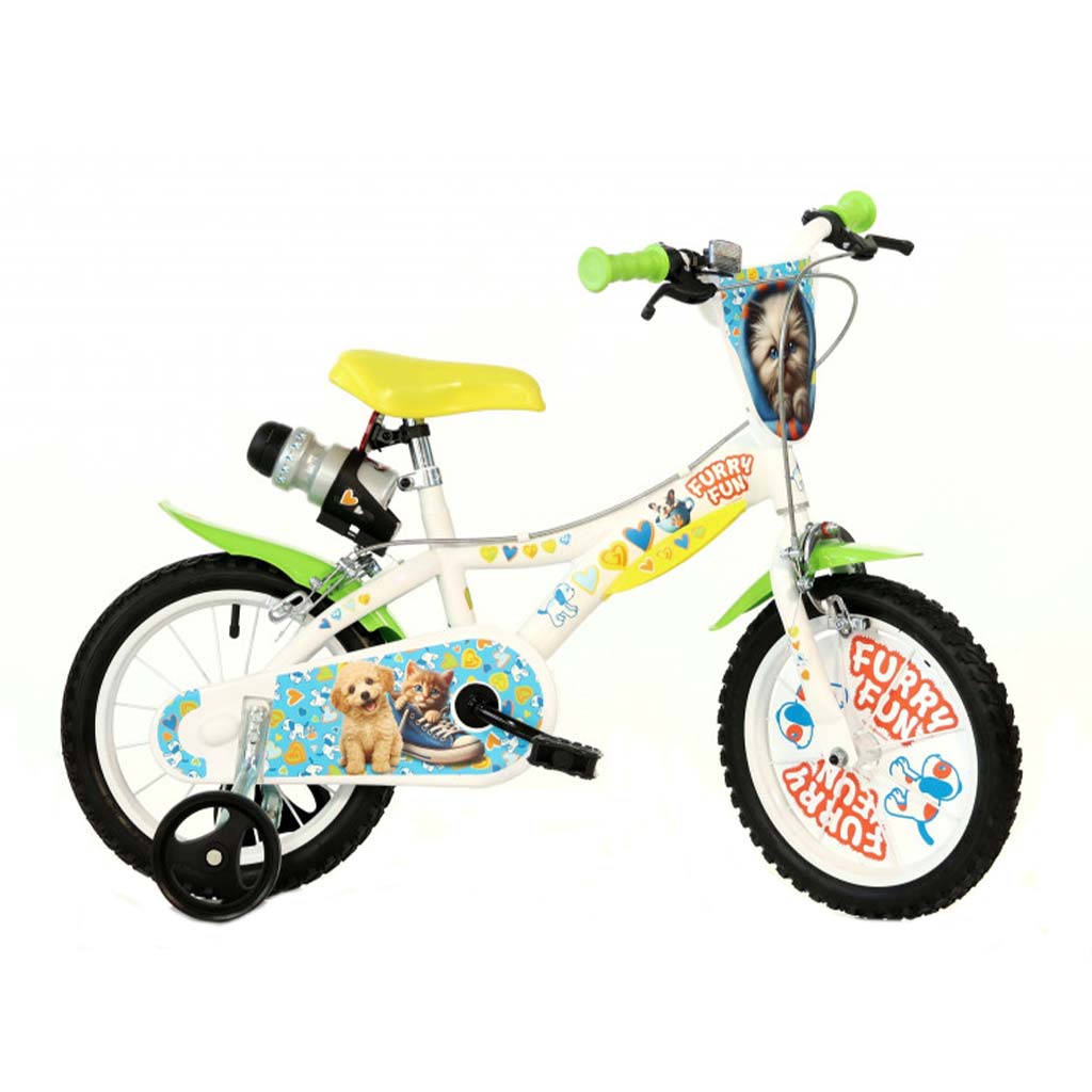 imagen de Bicicleta infantil Furry Fun de perros y gatos en tamaño 14 - bicicleta Dino Bikes 1