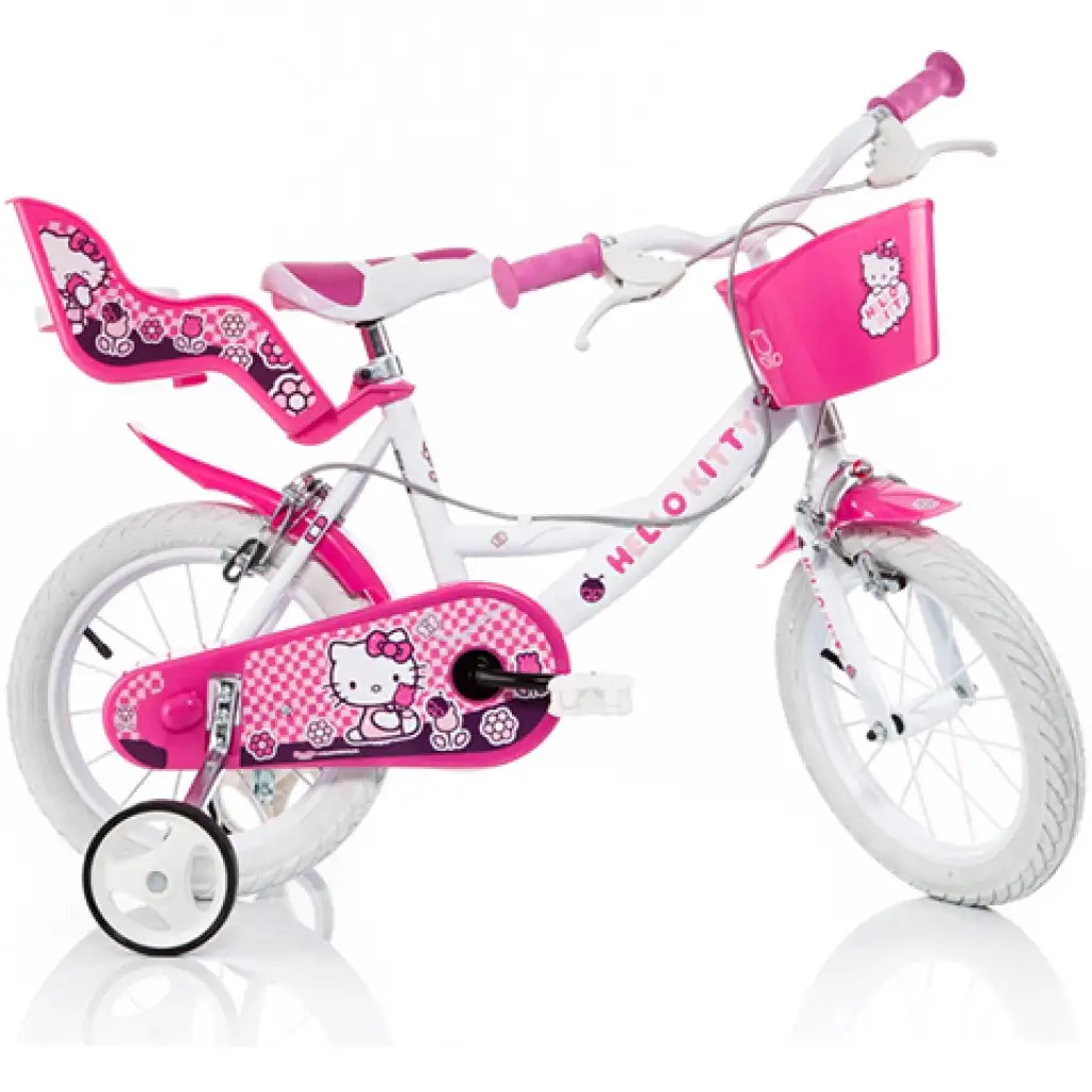 imagen de Bicicleta infantil rosa y blanca de Hello Kitty tamaño 14 - bicicleta Dino Bikes 1