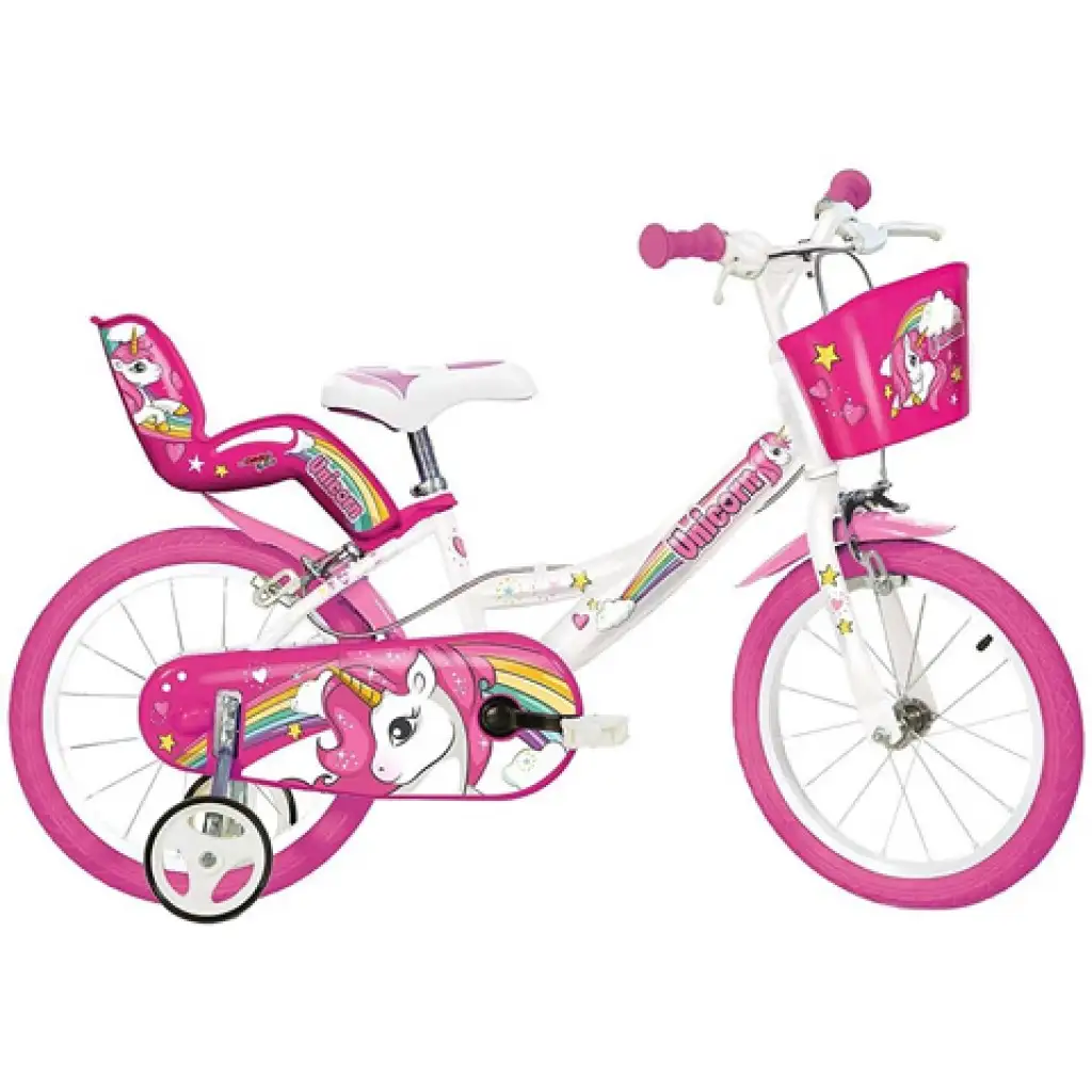 imagen de Bicicleta infantil unicornio rosa-blanco de 14 pulgadas - Dino Bikes 1