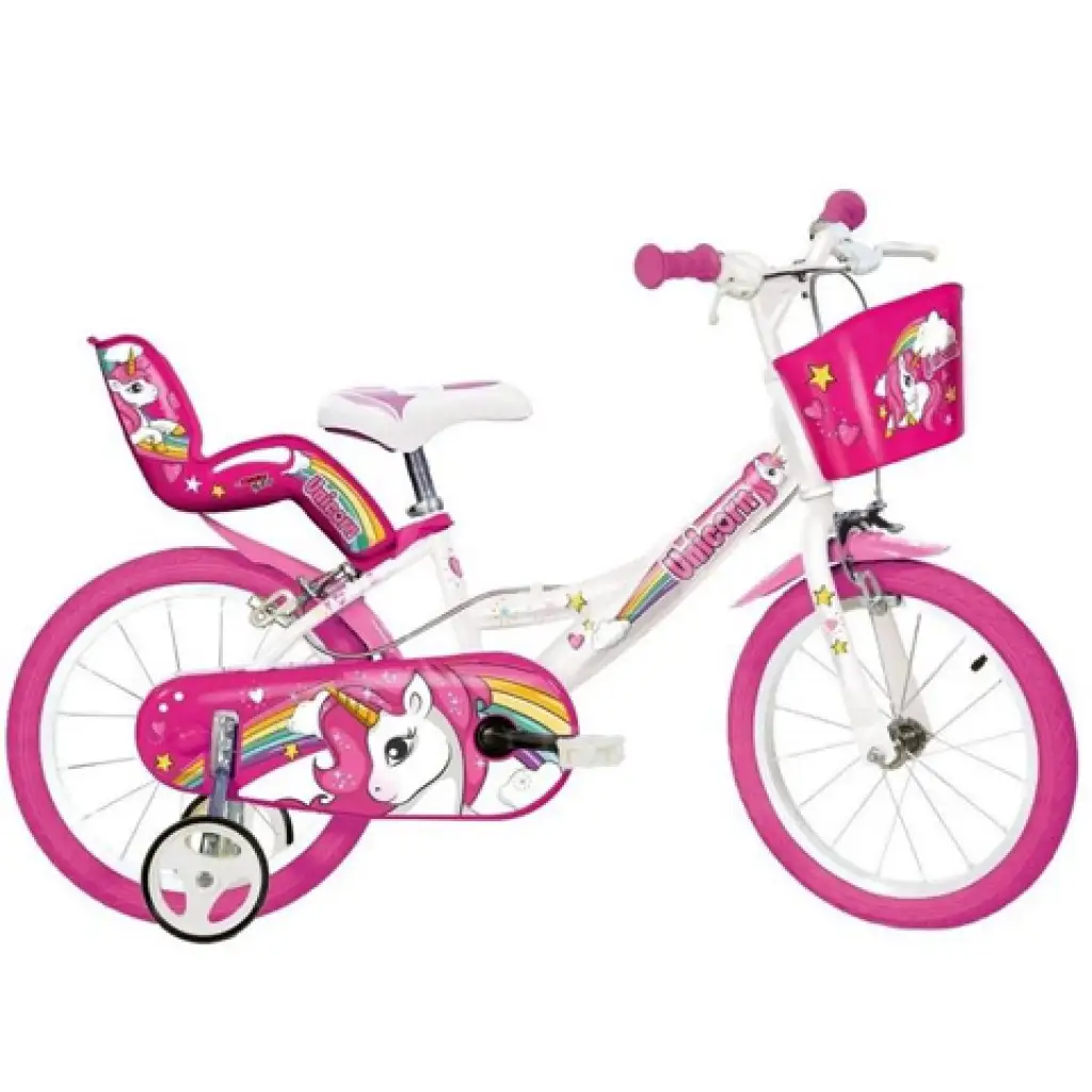 imagen de Bicicleta infantil unicornio rosa-blanco de 16 pulgadas - Dino Bikes 1