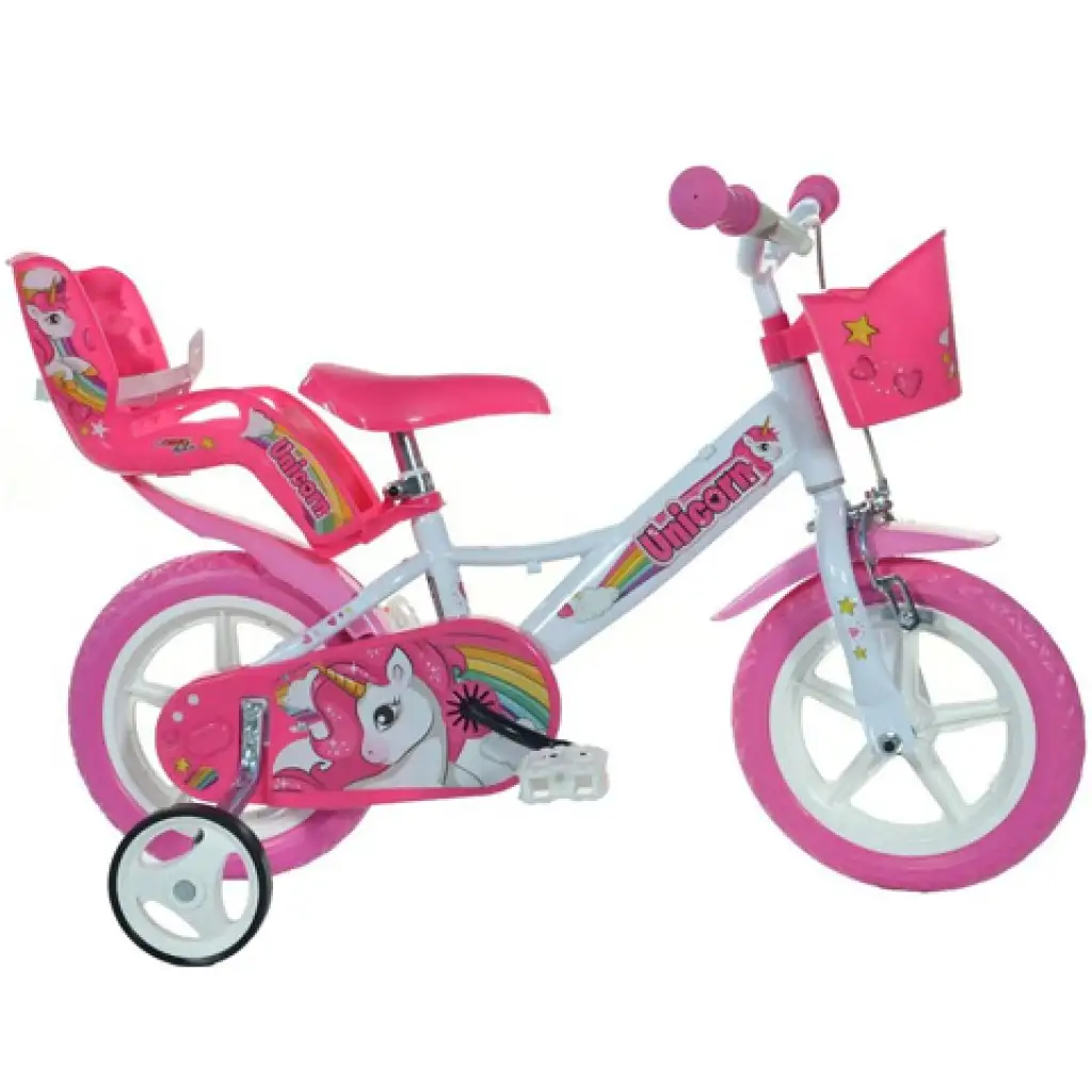 imagen de Bicicleta infantil unicornio rosa-blanco tamaño 12 - bicicleta Dino Bikes 1