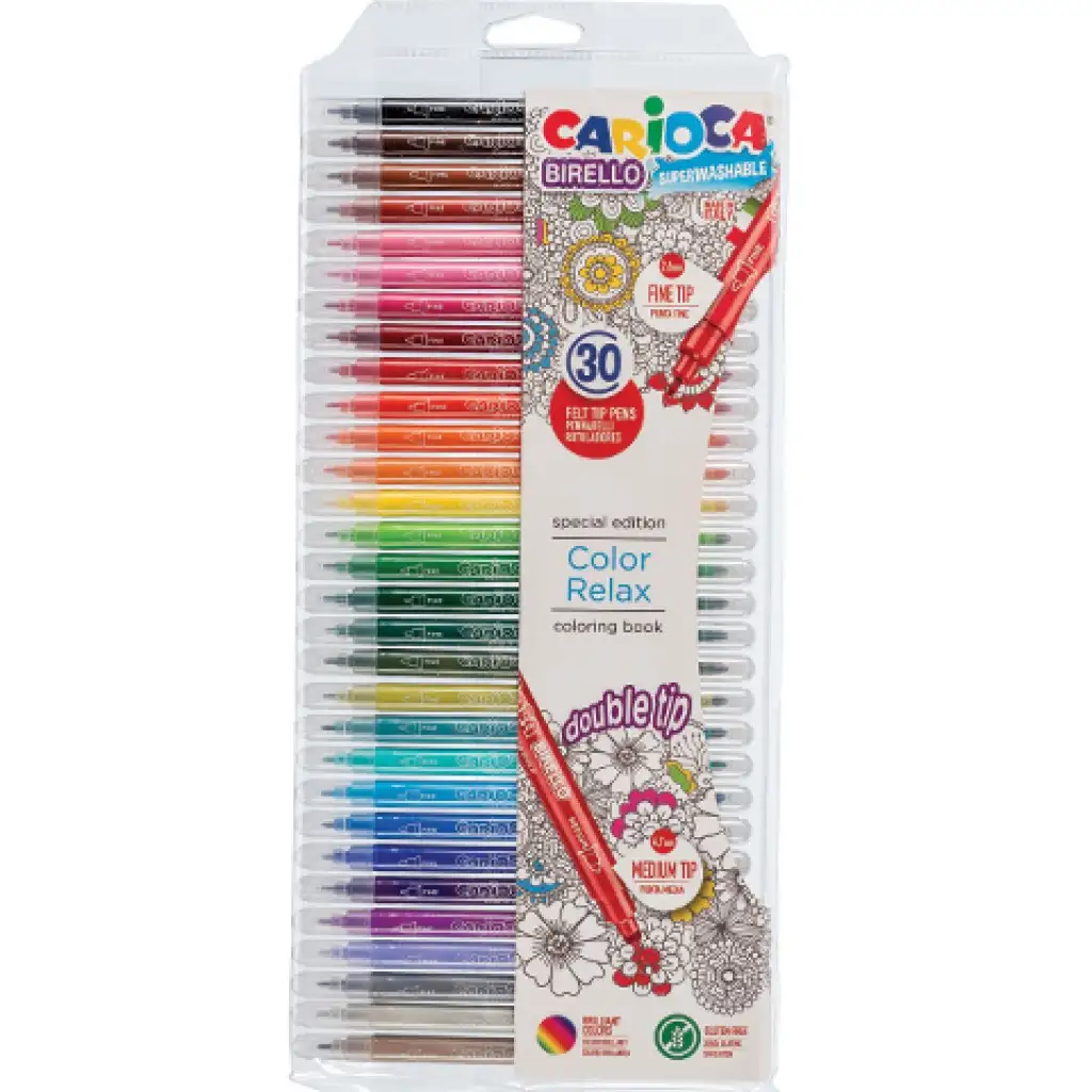 imagen de Birello Color Relax set de rotuladores lavables de doble punta de 30 unidades - Carioca 1