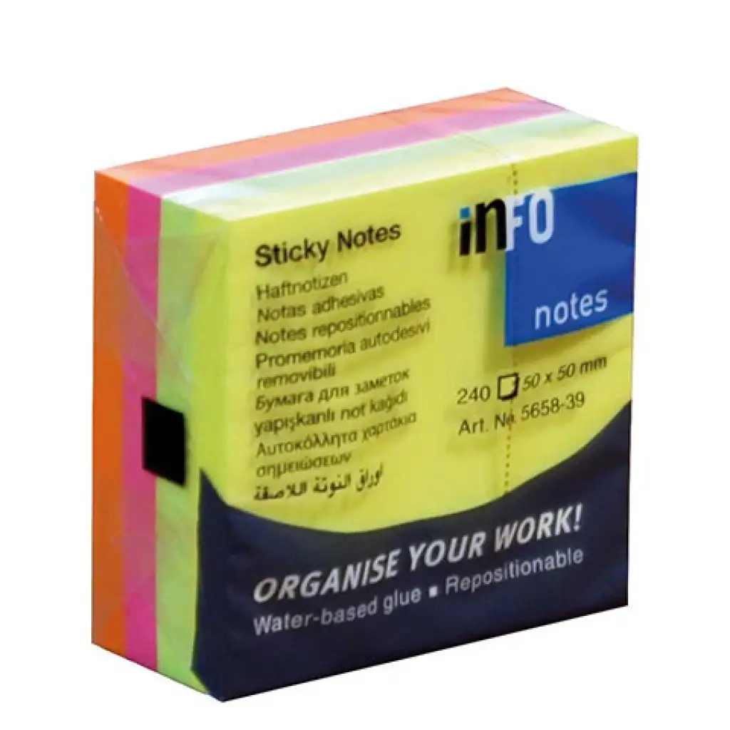 imagen de Bloc de notas autoadhesivo 50x50mm 240 hojas en colores fosforescentes 1