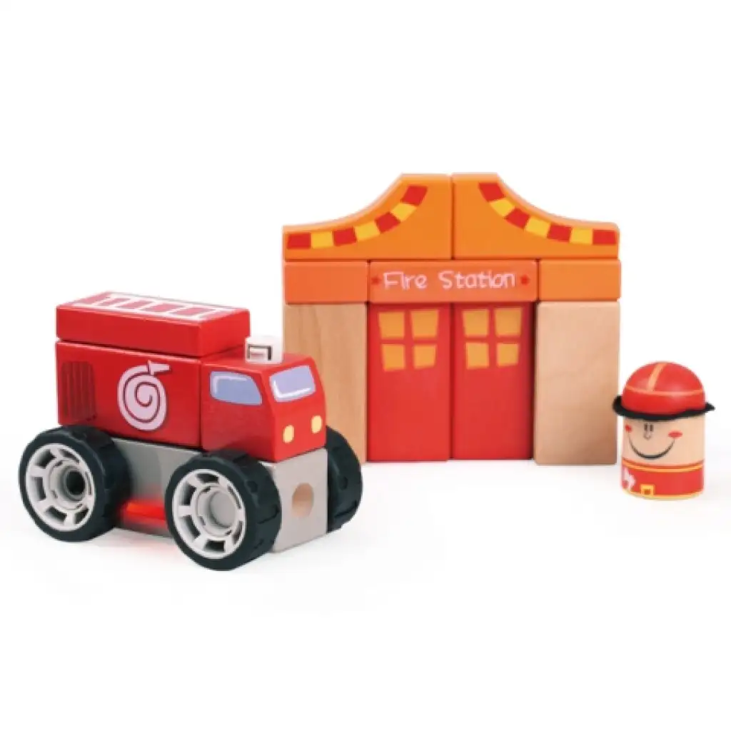 imagen de Bloques de construcción de madera coloridos - Set de juego de bomberos 1