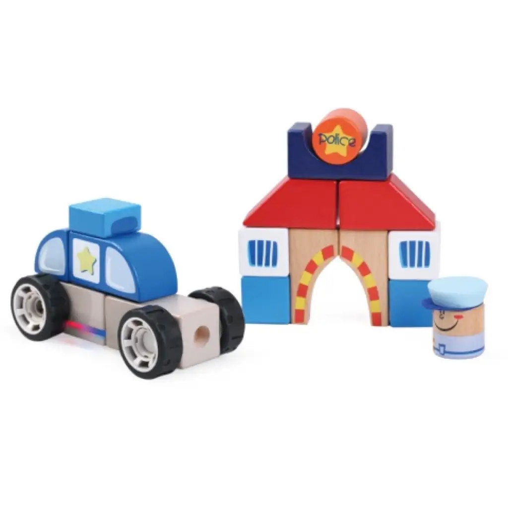 imagen de Bloques de construcción de madera coloridos - Set de juego de policía 1