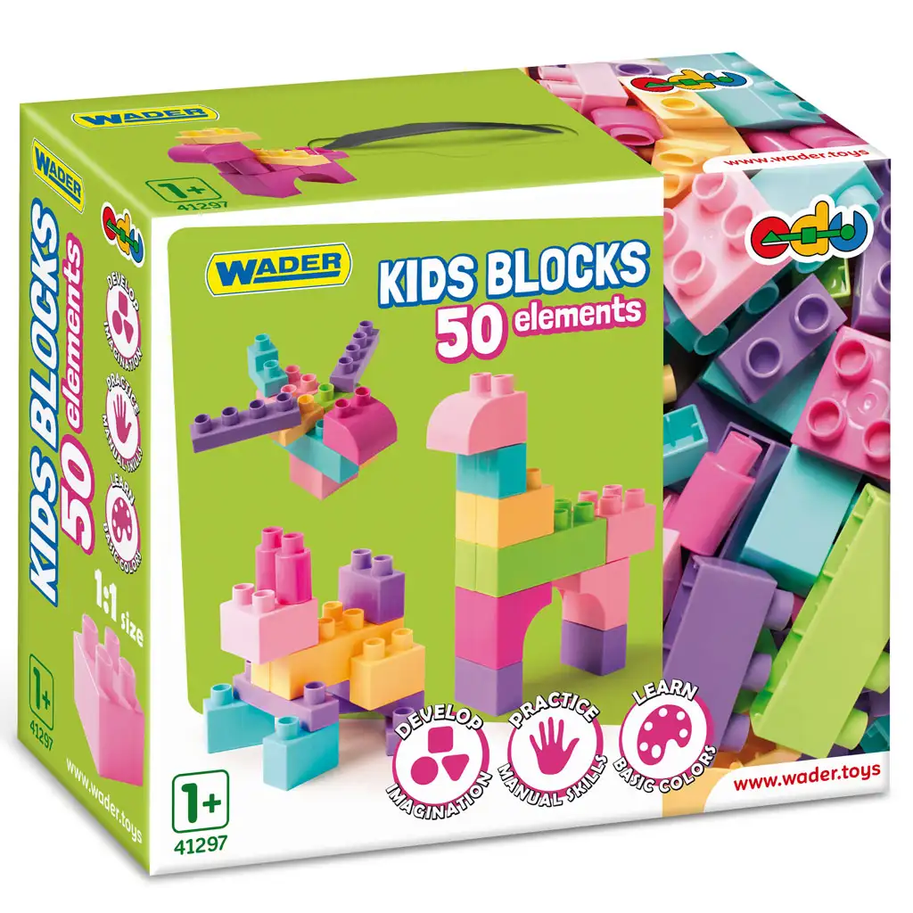imagen de Bloques para Niños elementos de construcción en colores pastel set de 50 piezas - Wader 1