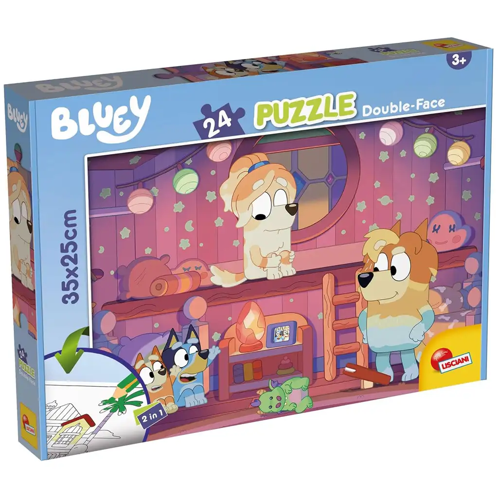 imagen de Bluey cuento de la noche 2 en 1 rompecabezas y colorear 24 piezas 35x25cm - Lisciani 1