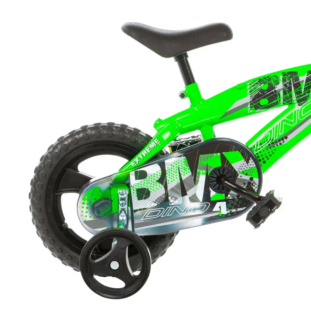 imagen de BMX 12” bicicleta infantil con ruedas laterales en color verde-negro – bicicleta Dino Bikes 2