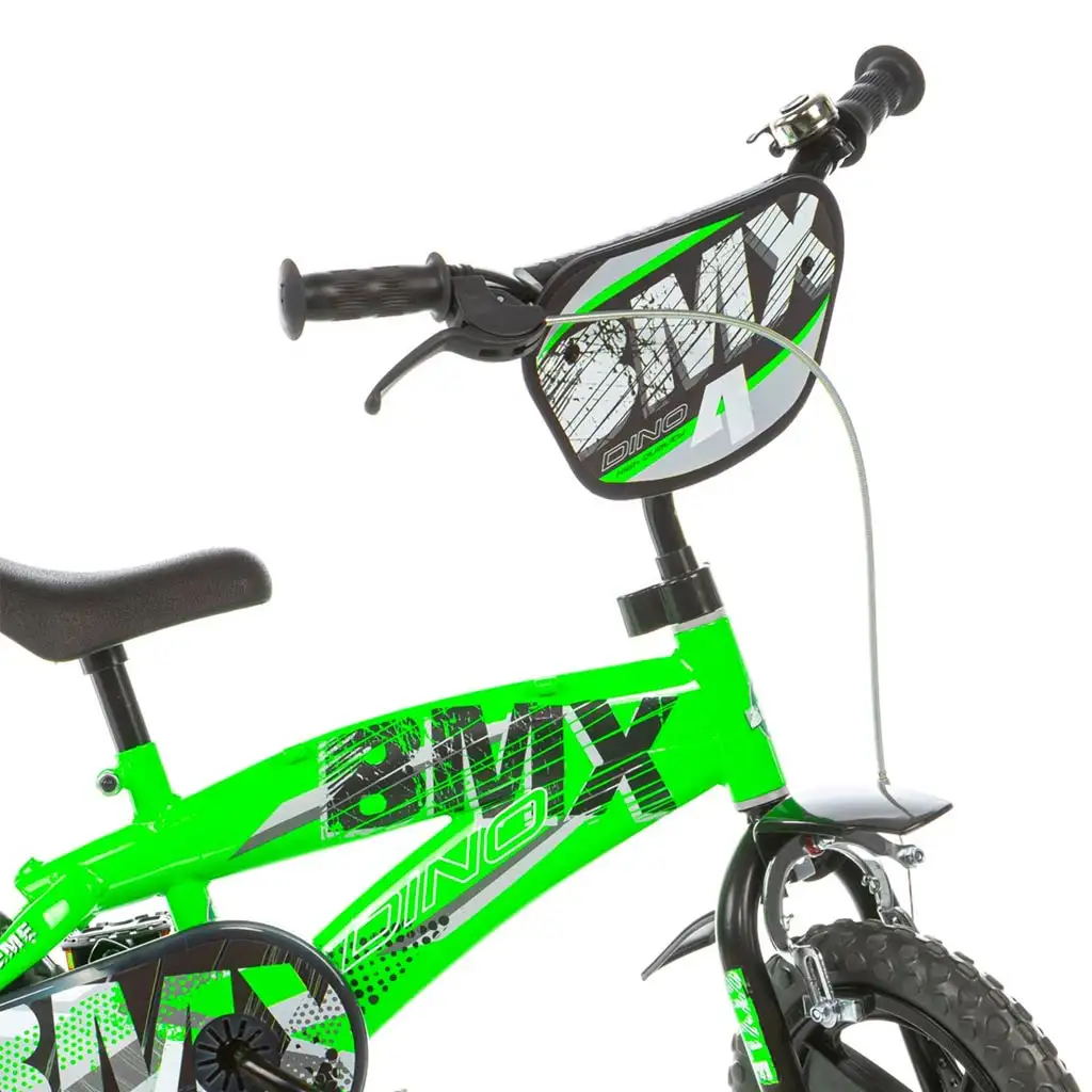 imagen de BMX 12” bicicleta infantil con ruedas laterales en color verde-negro – bicicleta Dino Bikes 3