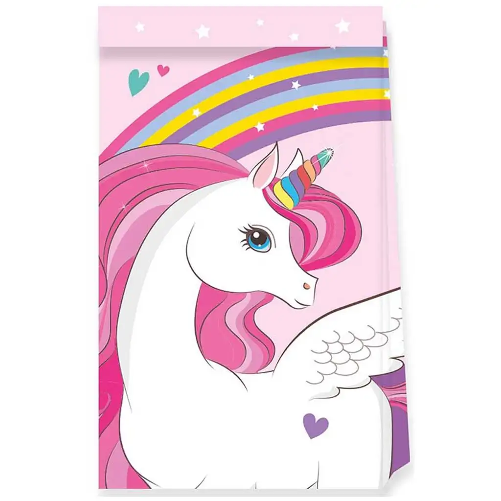 imagen de Bolsa de regalo de papel de unicornio arcoíris 21x13x8,5 cm set de 4 unidades 1