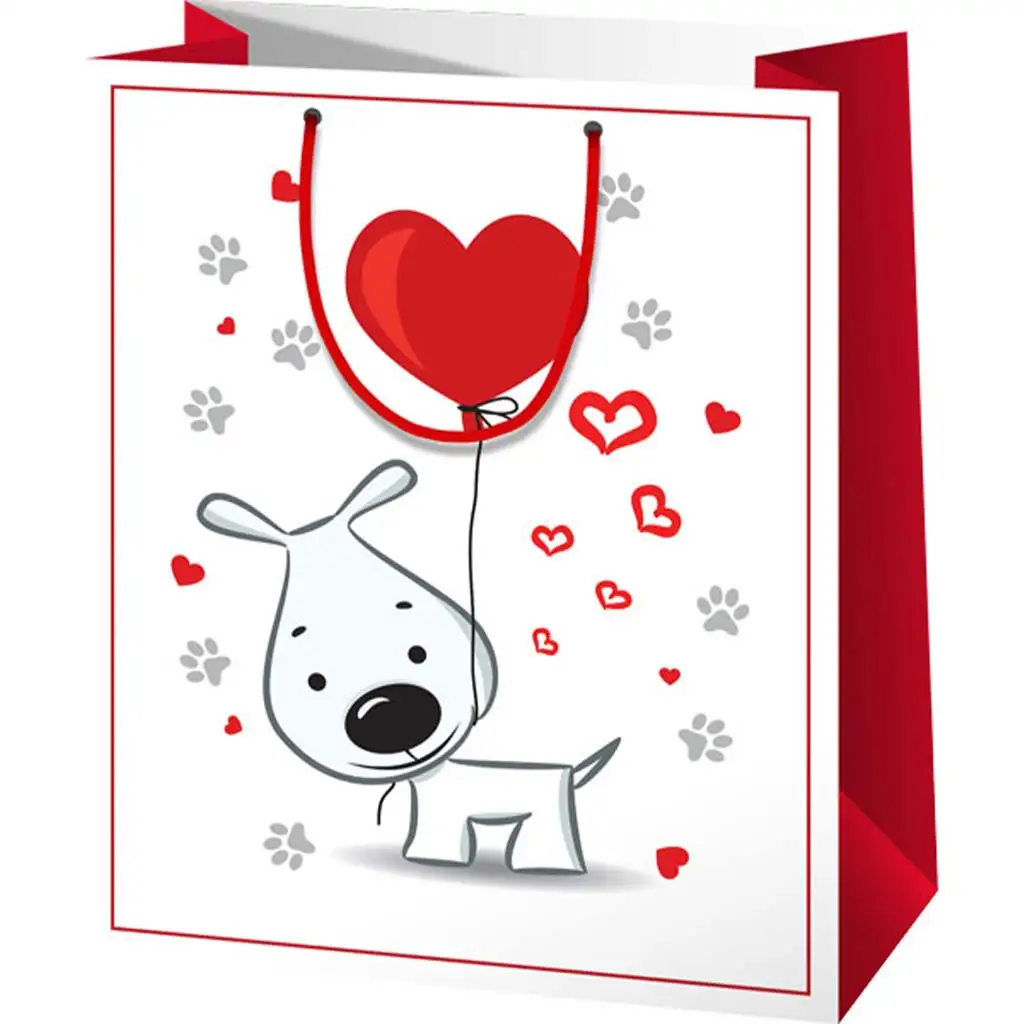 imagen de Bolsa de regalo de tamaño normal con diseño de perrito enamorado 11x6x14cm 1