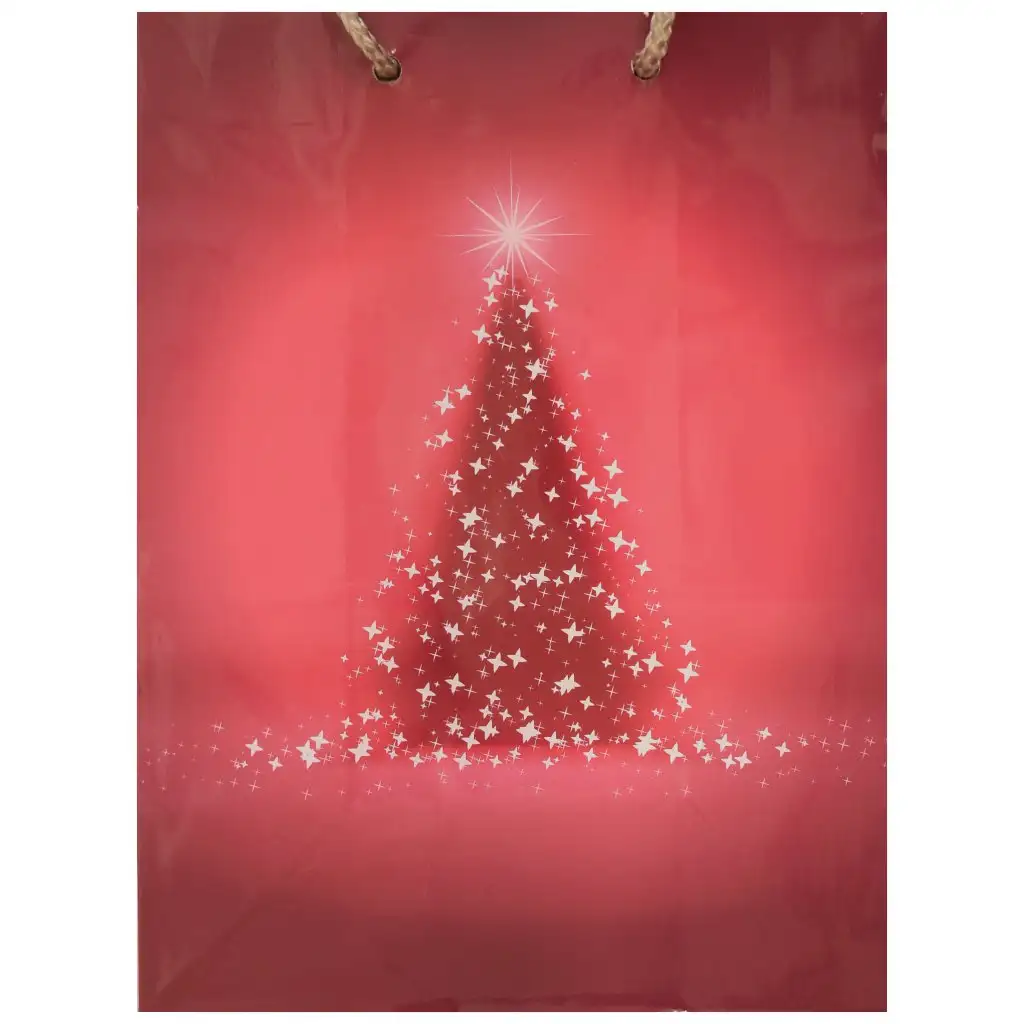 imagen de Bolsa de regalo en color rojo con diseño de árbol de Navidad 17,5x22,5x9,5cm 1