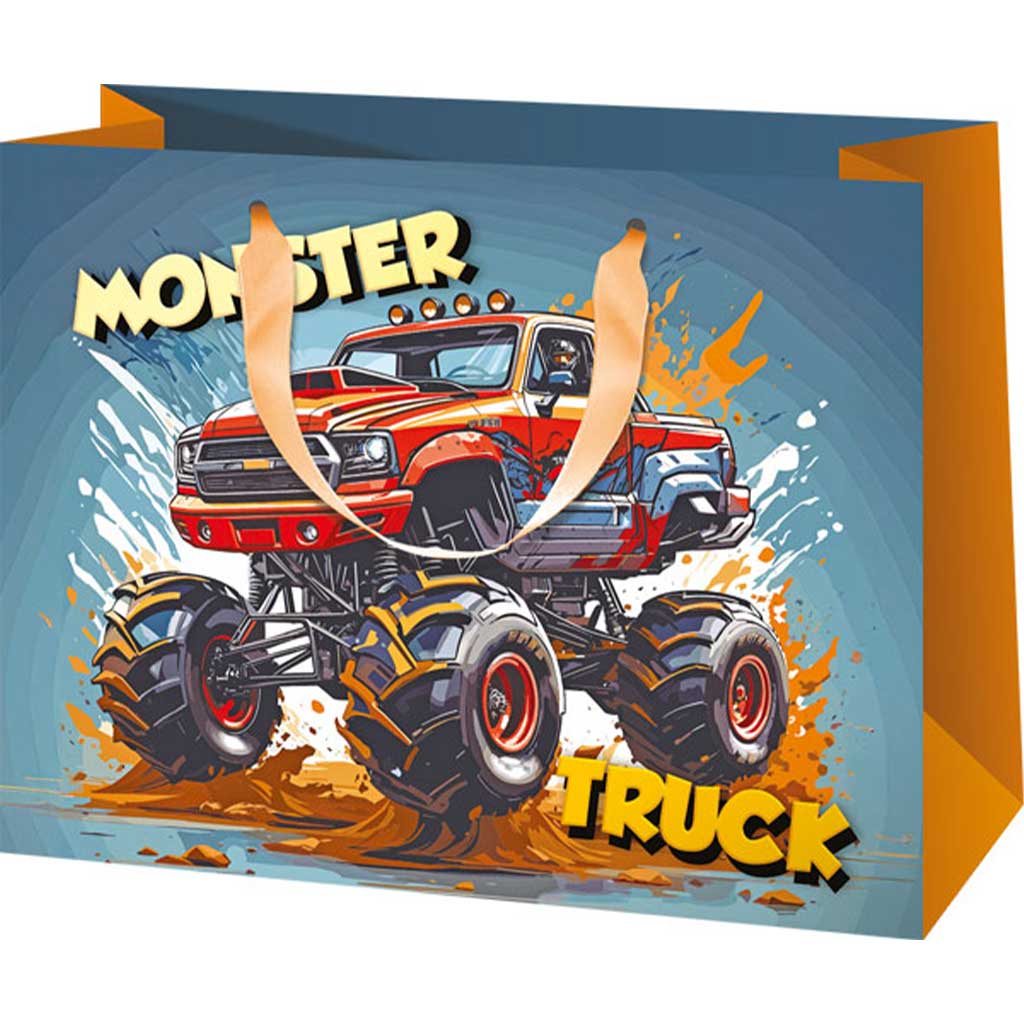 imagen de Bolsa de regalo exclusiva de tamaño mediano con diseño de Monster Truck 18x23x10cm 1