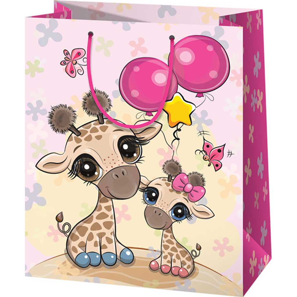 imagen de Bolsa de regalo exclusiva de tamaño mediano con estampado de jirafa 18x23x10cm 1