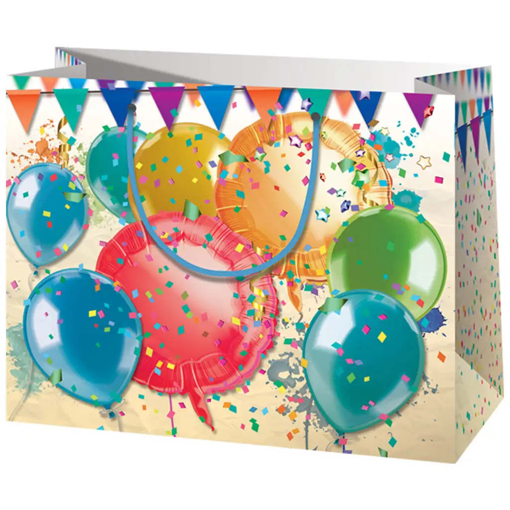 imagen de Bolsa de regalo exclusiva de tamaño mediano con globos de colores 18x10x23cm 1
