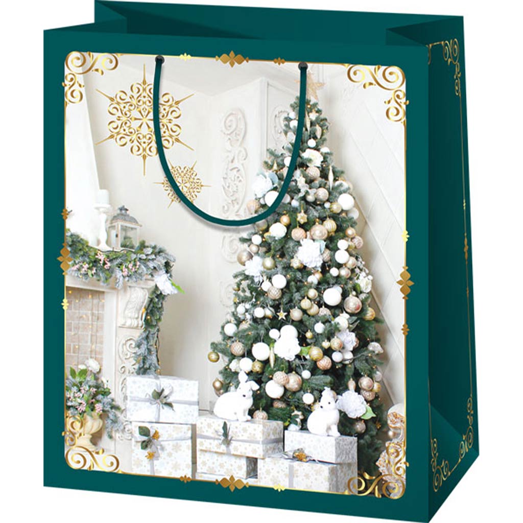 imagen de Bolsa de regalo exclusiva grande con diseño de árbol de Navidad 27x14x33cm 1