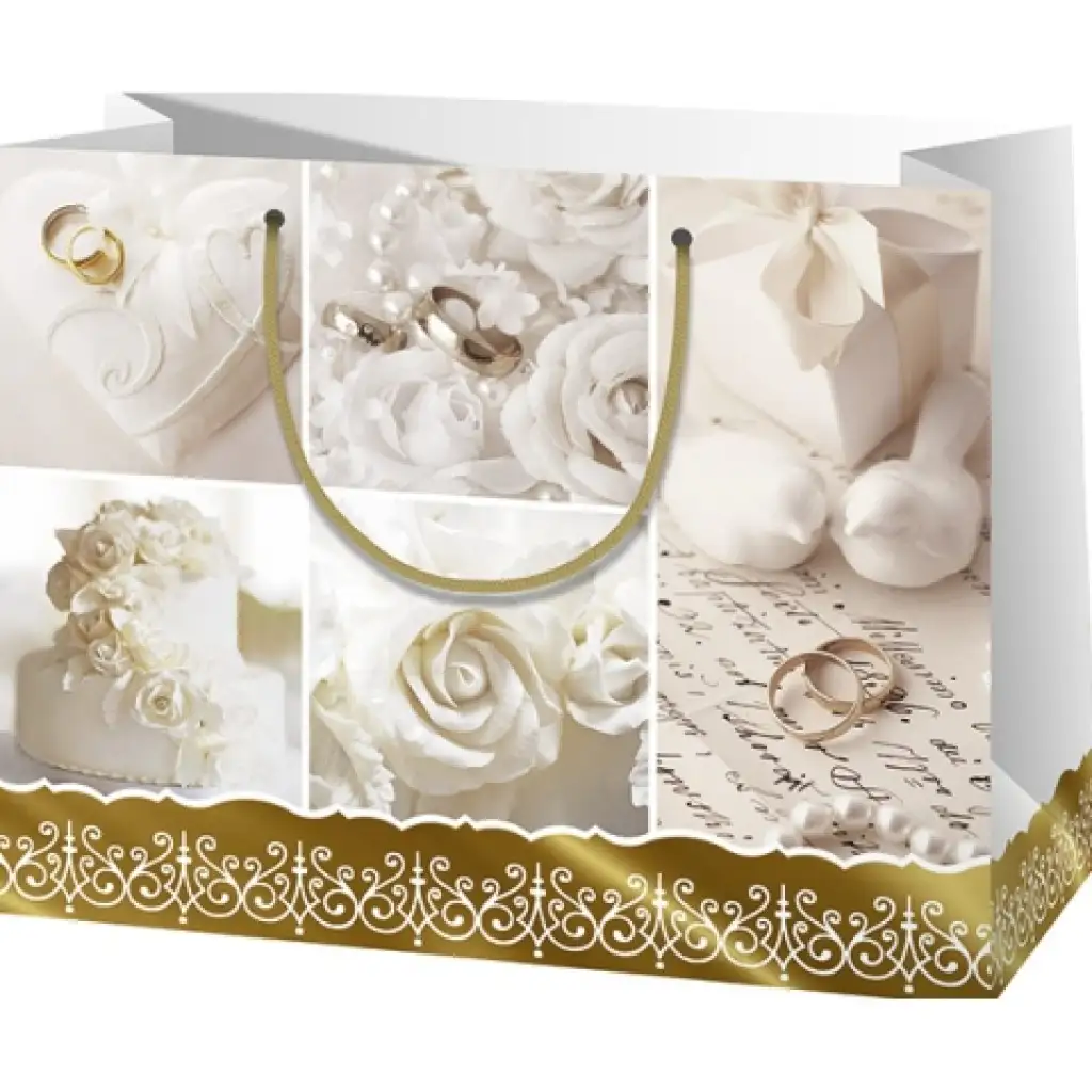 imagen de Bolsa de regalo exclusiva grande con diseño de boda 27x14x33cm 1