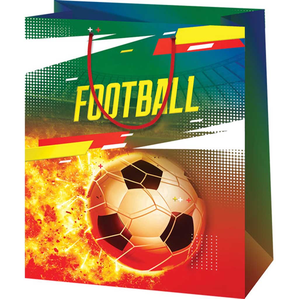 imagen de Bolsa de regalo exclusiva mediana con diseño de balón de fútbol 18x23x10cm 1