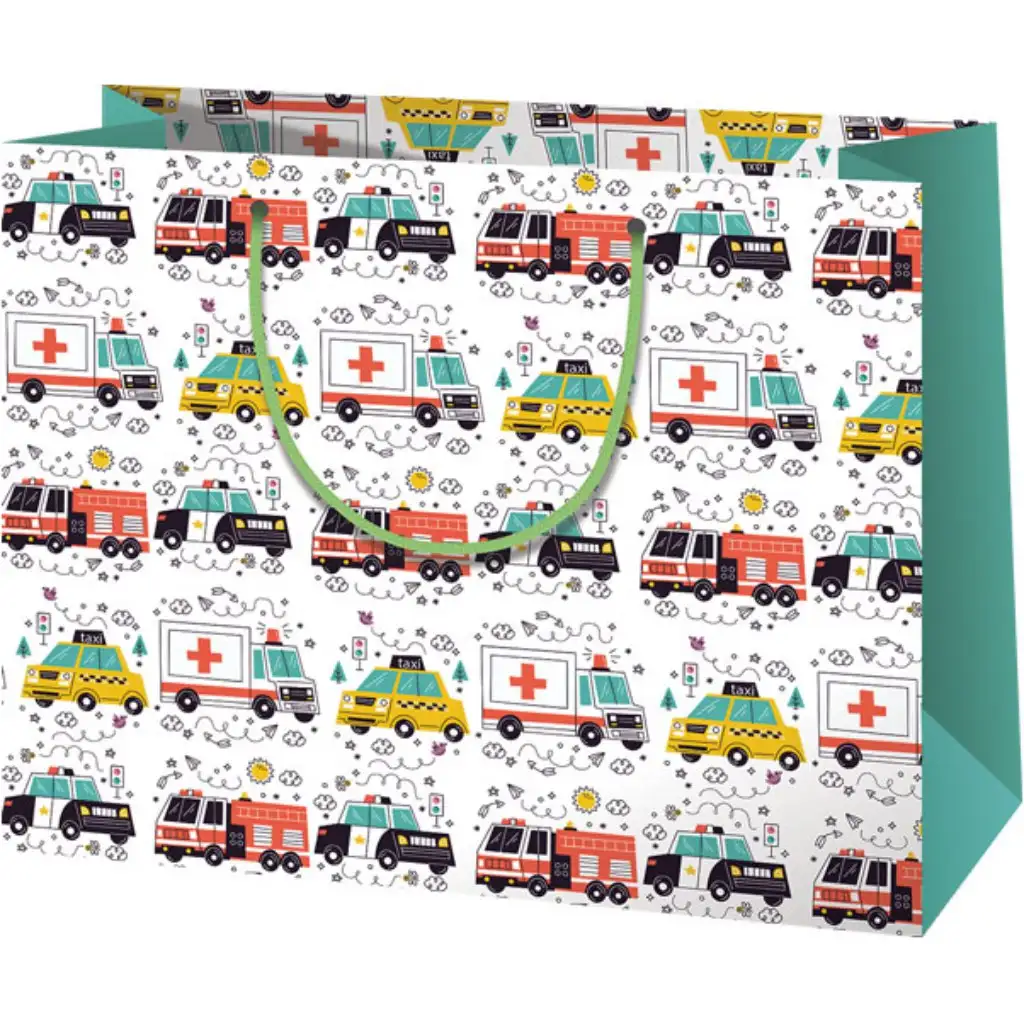 imagen de Bolsa de regalo grande con estampado de ambulancia, policía y bombero 33x26,7x13,7cm 1