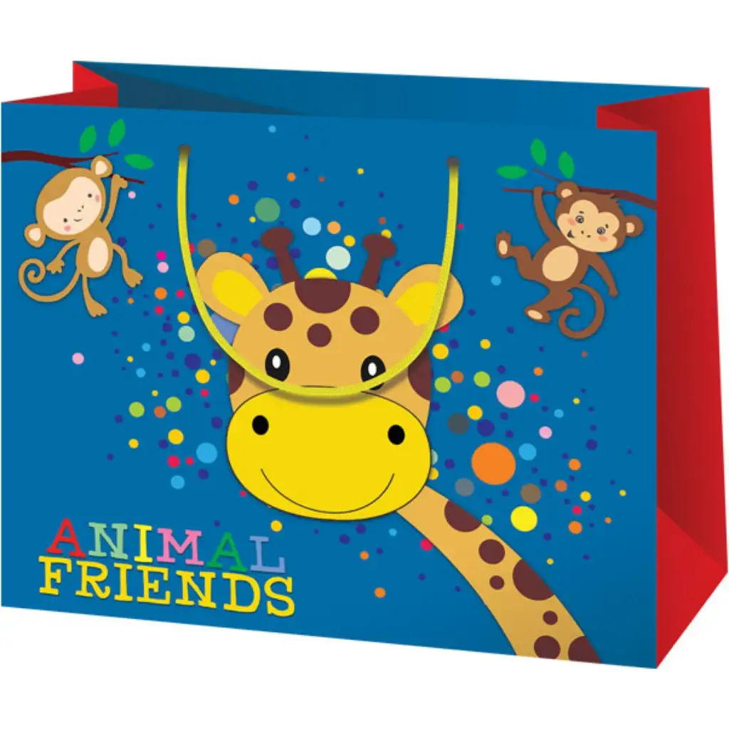 imagen de Bolsa de regalo grande con estampado de amigos animales 33x26,7x13,7cm 1