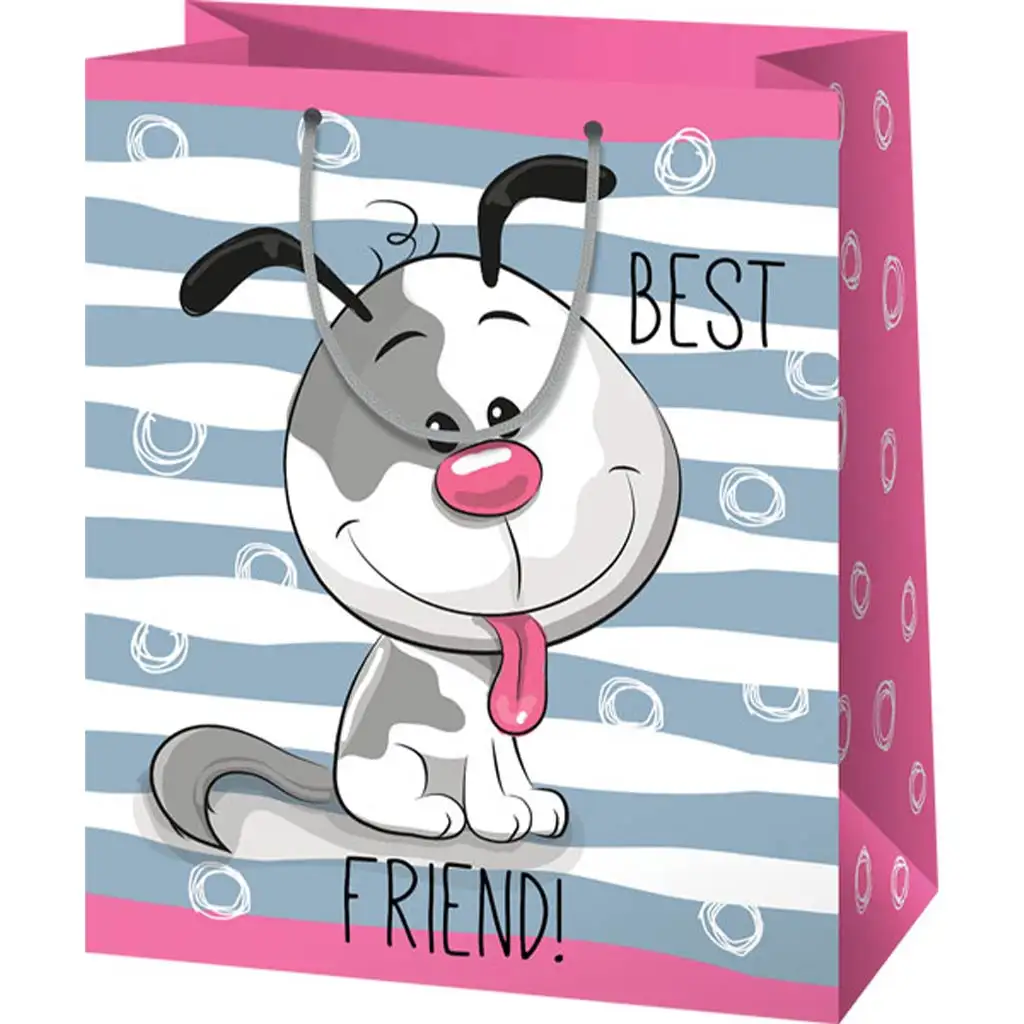 imagen de Bolsa de regalo grande con perro sonriente 27x14x33cm 1