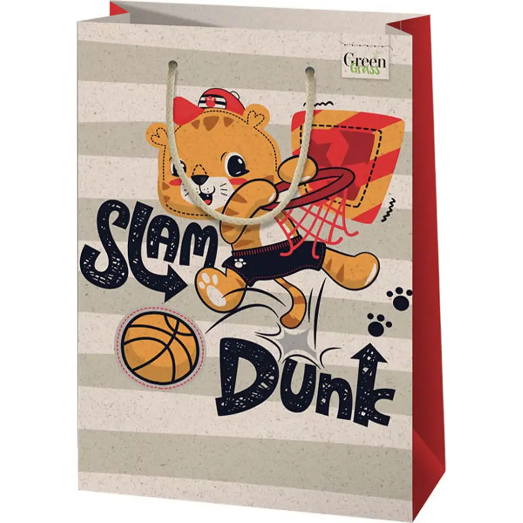 imagen de Bolsa de regalo grande de león con estampado de baloncesto de Green Grass 26x14x33cm 1