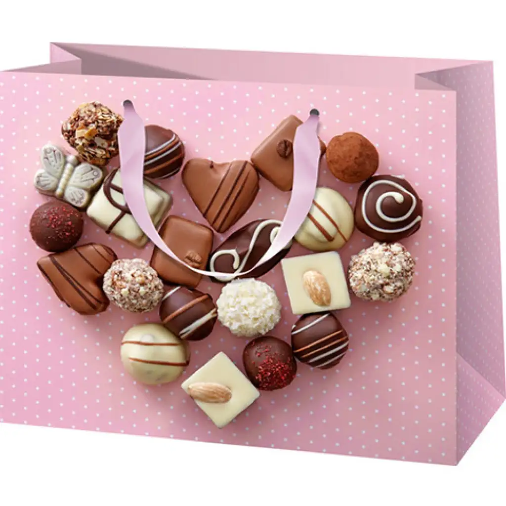 imagen de Bolsa de regalo grande exclusiva en forma de corazón de postre rosa 26x13x32cm 1