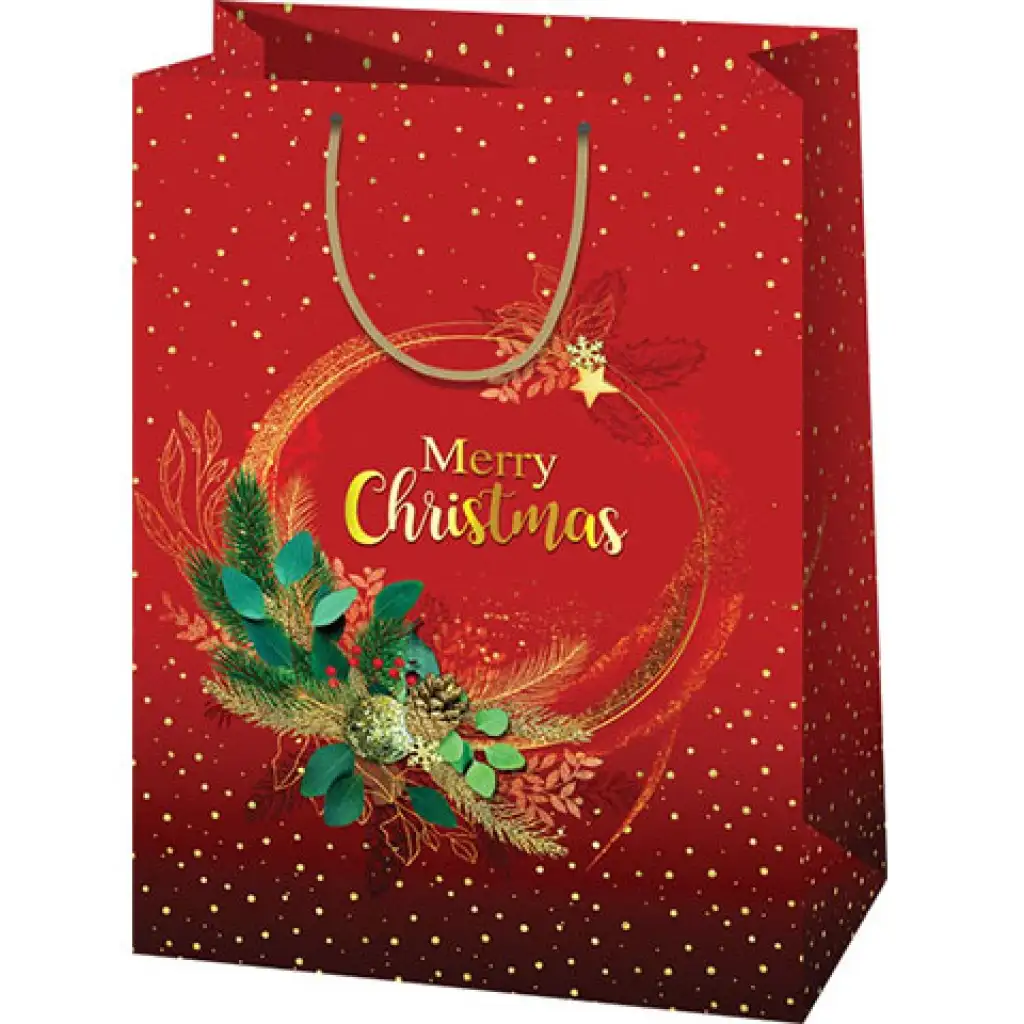 imagen de Bolsa de regalo grande roja de Feliz Navidad 24x35x9cm 1