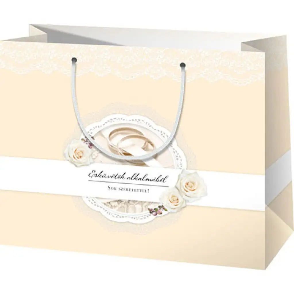 imagen de Bolsa de regalo mediana color crema para boda 18x10x23cm 1
