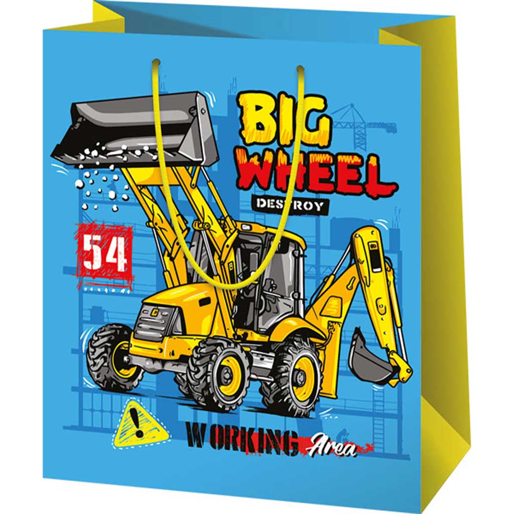 imagen de Bolsa de regalo mediana con diseño de Big Wheel Munkagép 18x10x23cm 1