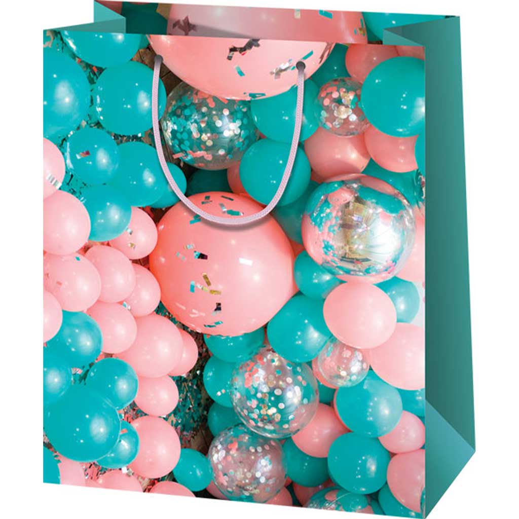 imagen de Bolsa de regalo mediana con diseño de globos multicolores 18x10x23cm 1
