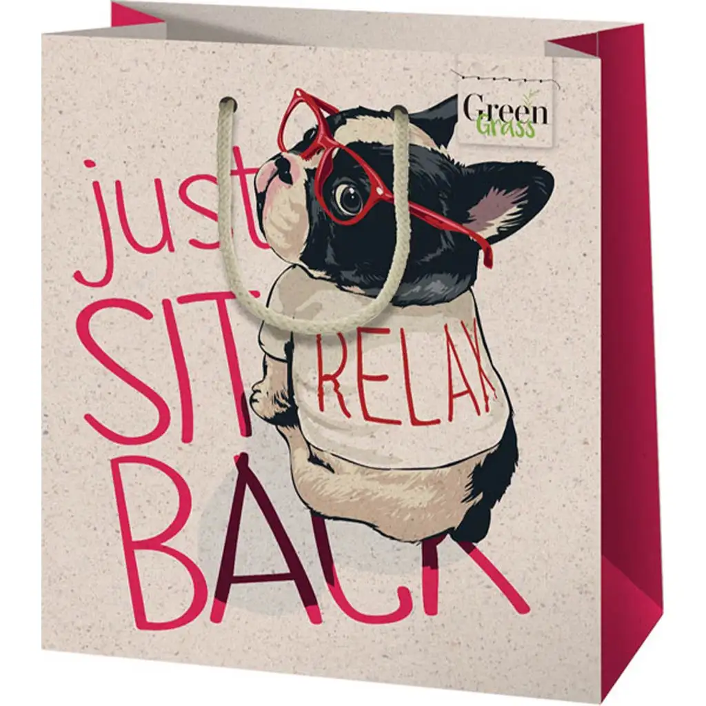 imagen de Bolsa de regalo mediana con diseño de perro vigilante Green Grass 18x10x23cm 1