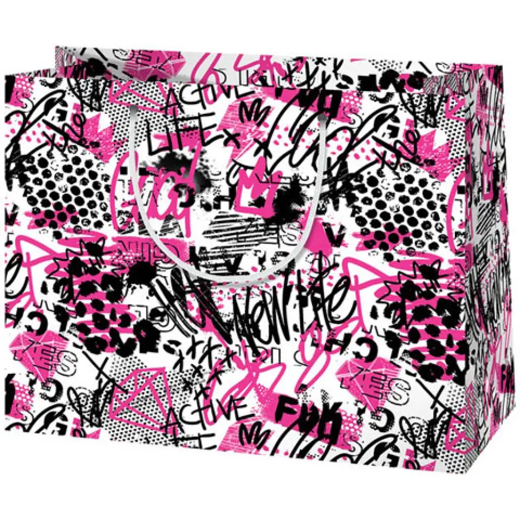 imagen de Bolsa de regalo mediana con estampado de graffiti para chicas 18x22,7x10cm 1