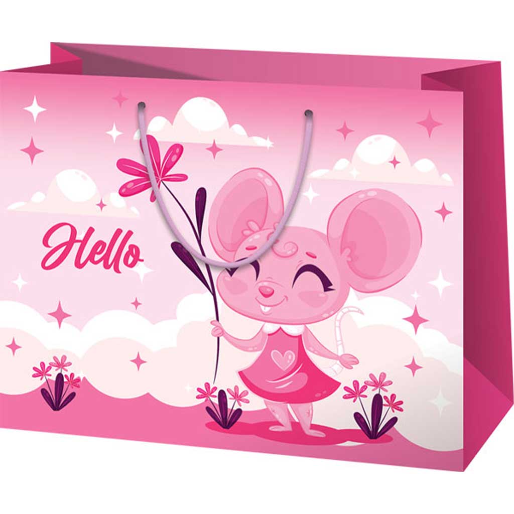 imagen de Bolsa de regalo mediana con estampado de ratón rosa 18x10x23cm 1