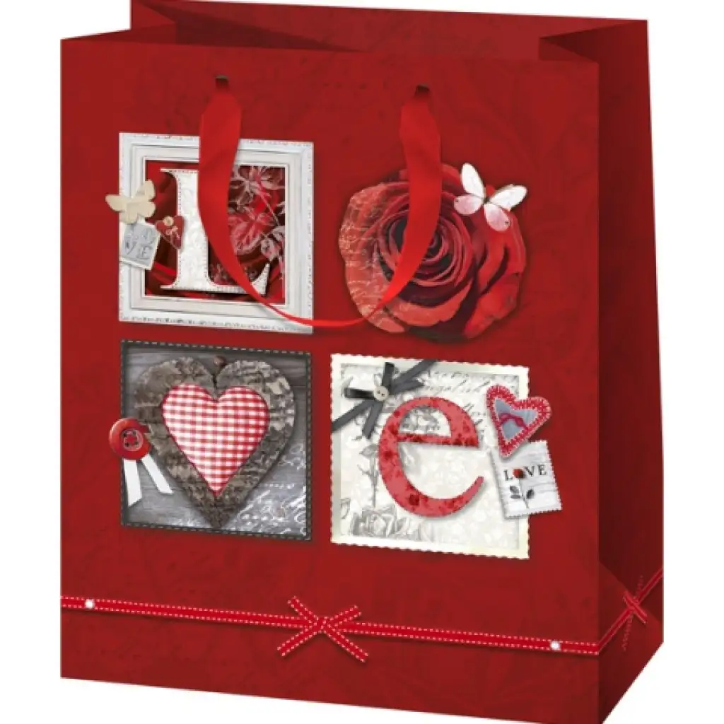 imagen de Bolsa de regalo mediana con estampado de rosas Love 18x23x10cm 1