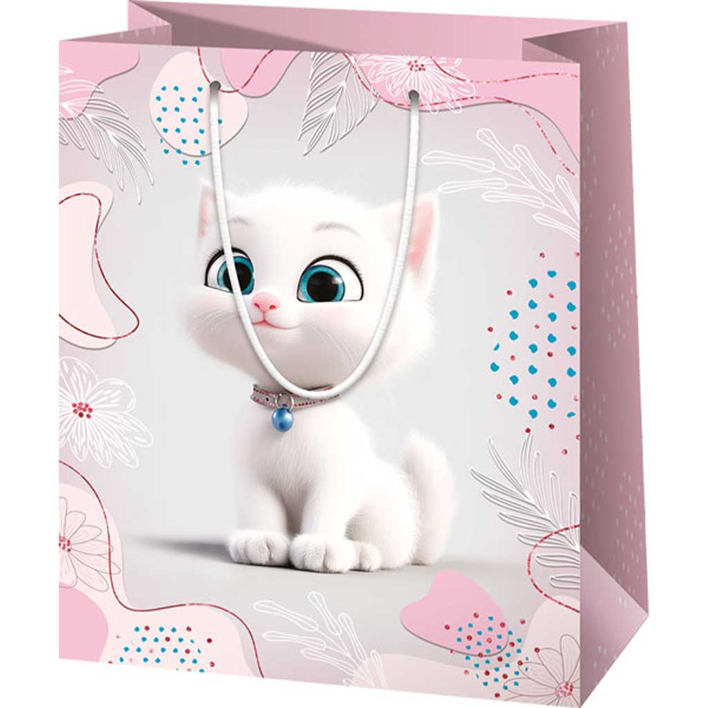 imagen de Bolsa de regalo mediana con gato blanco 18x23x10cm 1