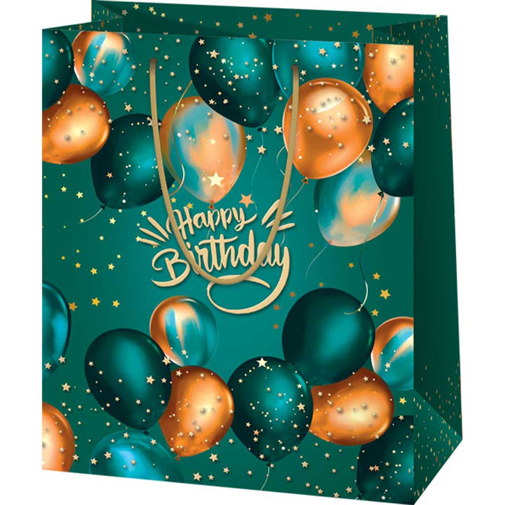 imagen de Bolsa de regalo mediana exclusiva verde Happy Birthday 18x23x10cm 1