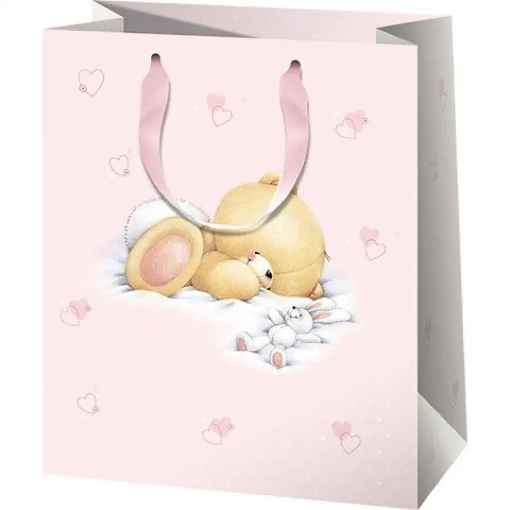 imagen de Bolsa de regalo normal rosa con osito 11x15x6cm 1