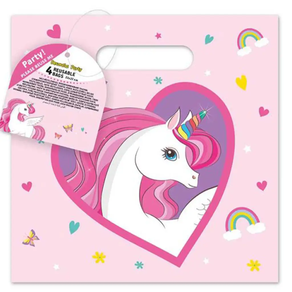 imagen de Bolsa de regalo reutilizable con estampado de unicornio set de 4 piezas 1