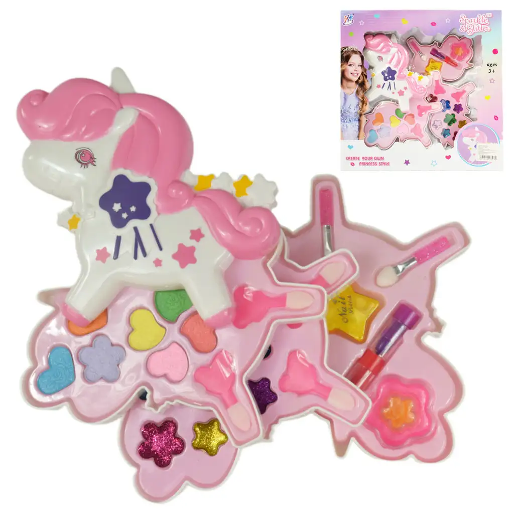 imagen de Brillo y Purpurina: Set de paleta de maquillaje de unicornio de tres niveles 1