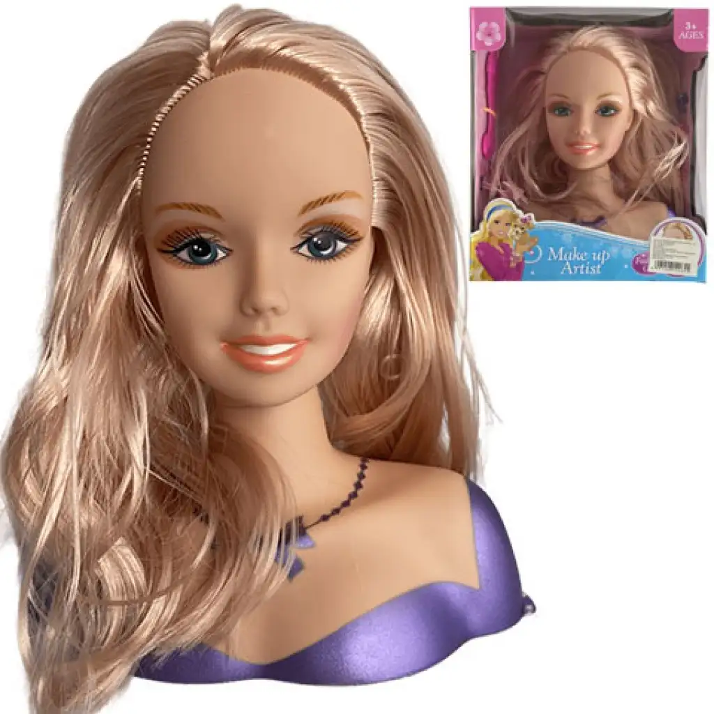 imagen de Cabeza de muñeca rubia peinable con rulos y accesorios 1