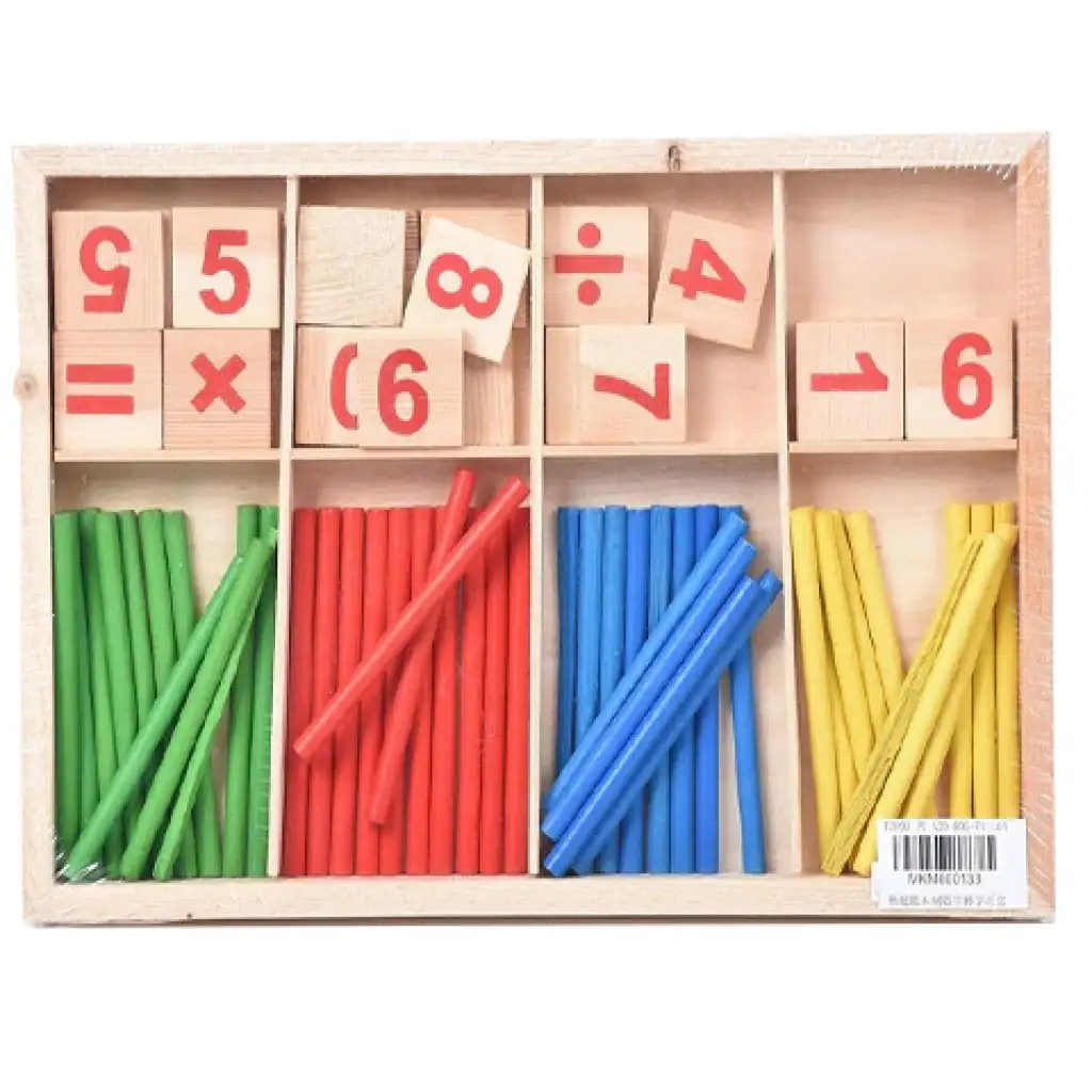 imagen de Caja de conteo de madera con números y varitas de colores 1