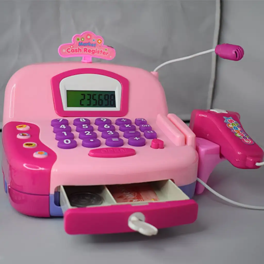 imagen de Caja registradora eléctrica rosa con dinero de juguete y sonido 4