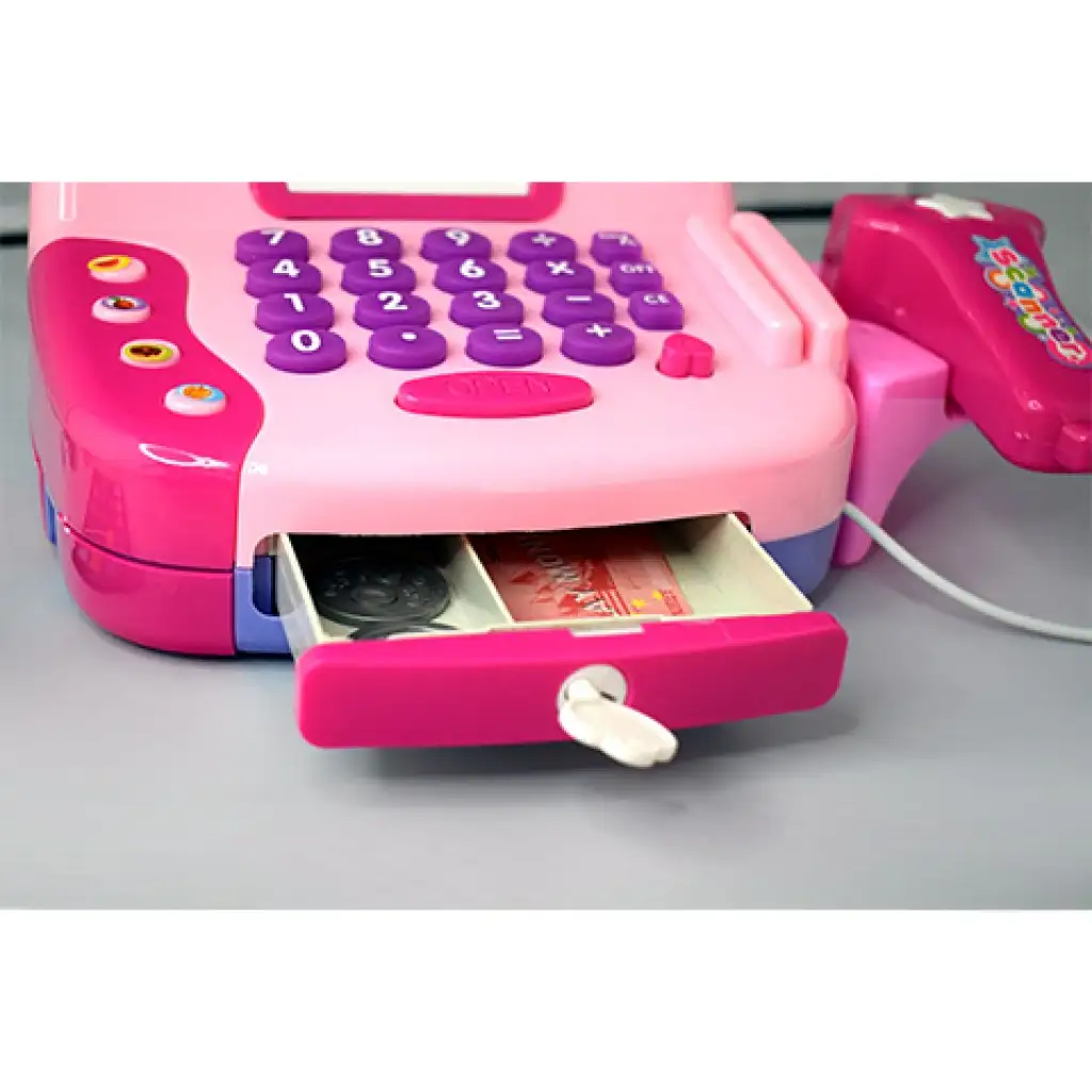 imagen de Caja registradora eléctrica rosa con micrófono, dinero de juguete y sonido 2