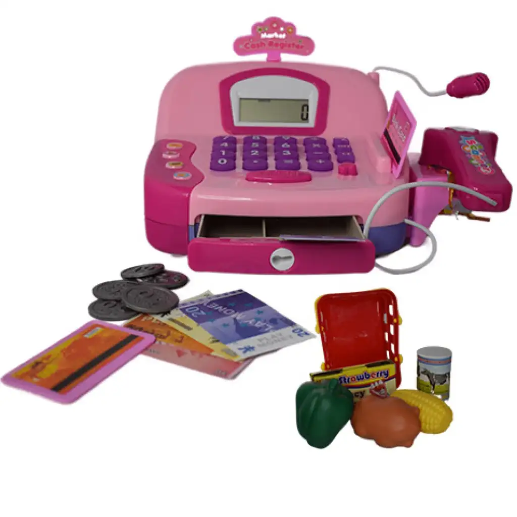 imagen de Caja registradora eléctrica rosa con micrófono, dinero de juguete y sonido 3
