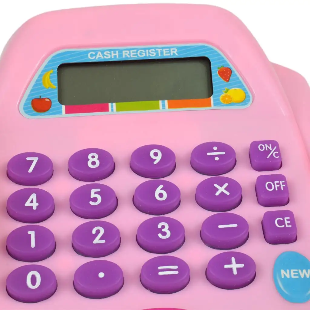 imagen de Caja registradora electrónica rosa con luz y sonido, con dinero de juguete 25x14cm 3