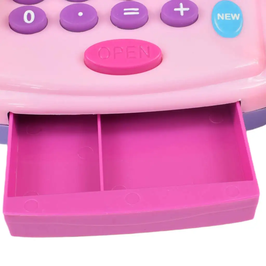 imagen de Caja registradora electrónica rosa con luz y sonido, con dinero de juguete 25x14cm 4